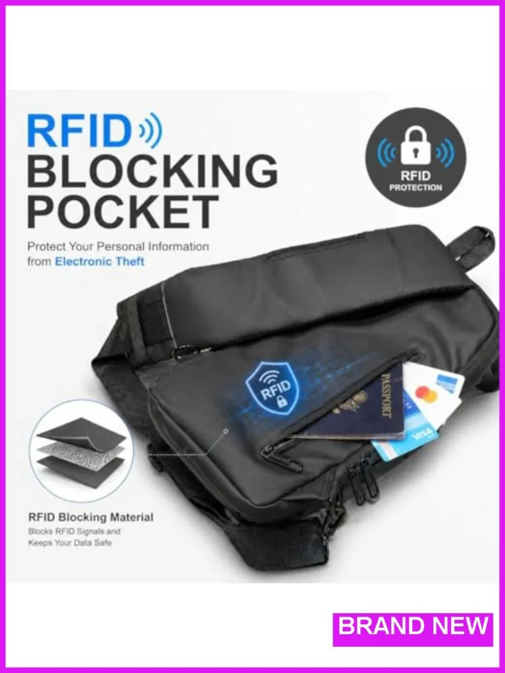 Anti Theft Sling Bag RFID Blocking Travel Crossbody Water Resistant Secure